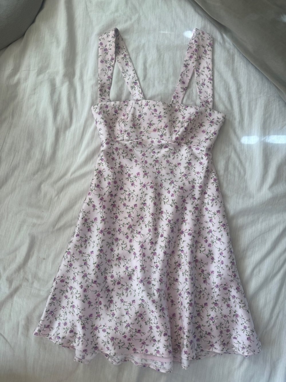 Zara light pink floral print satin mini dress with bow tie back